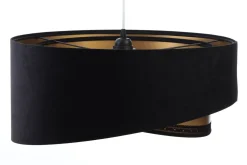 Hängelampe E27 rund Ø 50 cm Schwarz Gold Stoff Spitze Modern