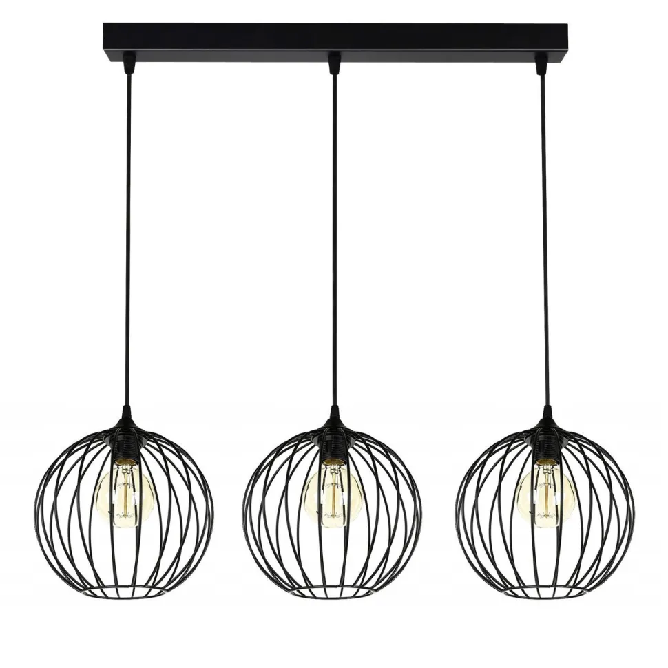 Hängelampe E27 Schwarz Metall 3-flammig L:70 cm Draht