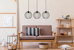 Hängelampe E27 Schwarz Metall 3-flammig L:70 cm Draht