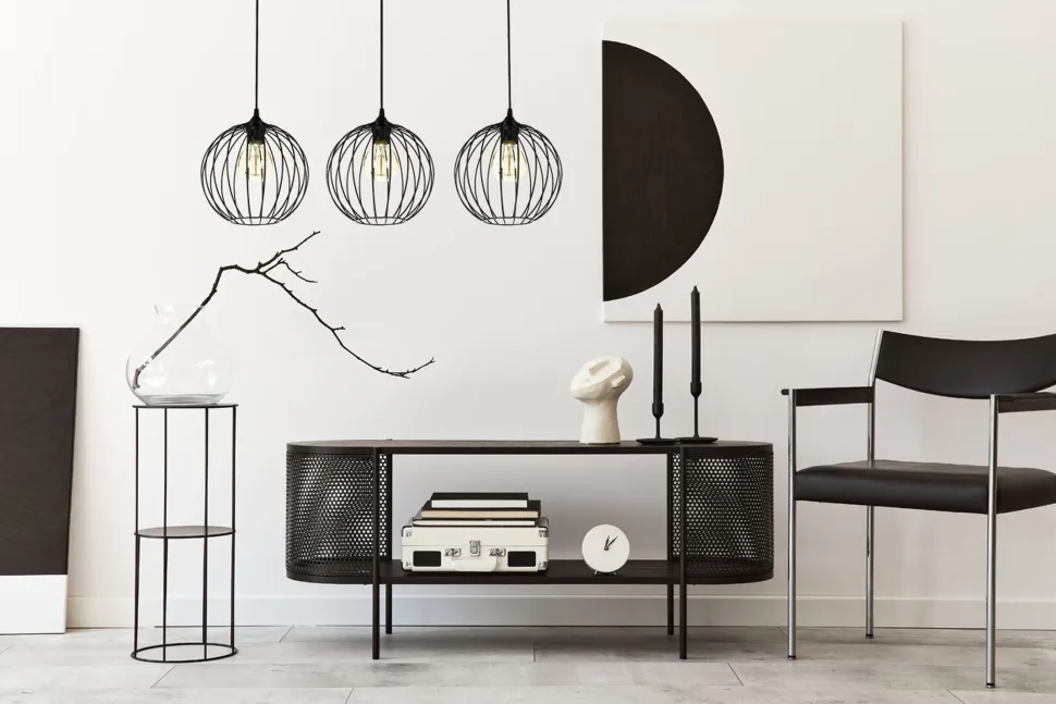 Hängelampe E27 Schwarz Metall 3-flammig L:70 cm Draht