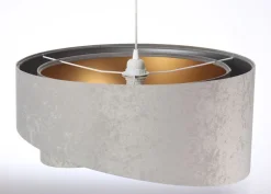 Hängelampe E27 Stoff rund Ø 50 cm Grau Gold Silber