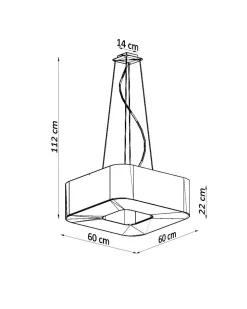 Hängelampe eckig B: 60 cm Schwarz blendarm Stoff 8x E27