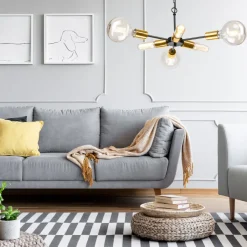 Hängelampe Esstisch Metall in Schwarz Gold Retro