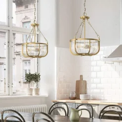 Hängelampe Esszimmer Metall Glas E27 Ø 40,6 cm in Messing