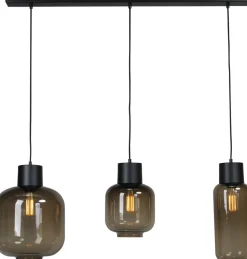 Hängelampe 3-flammig 100 cm breit Rauchglas Metall