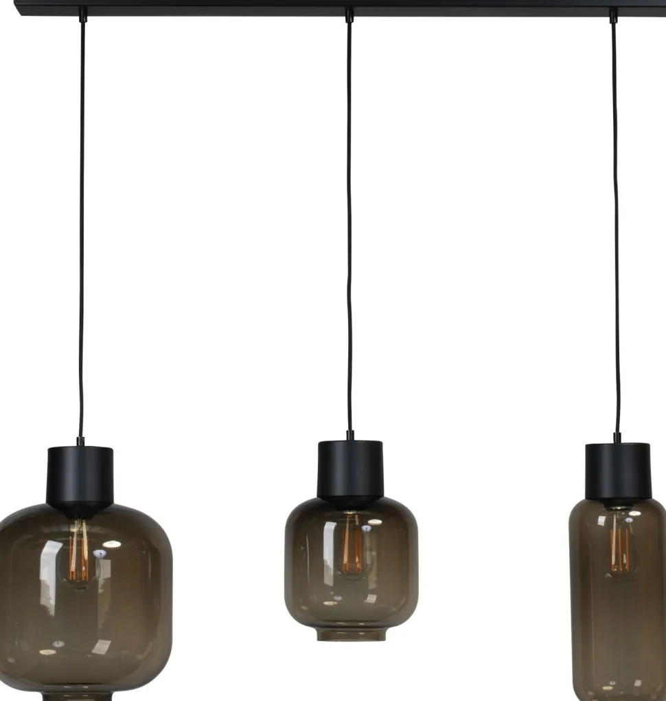 Hängelampe 3-flammig 100 cm breit Rauchglas Metall