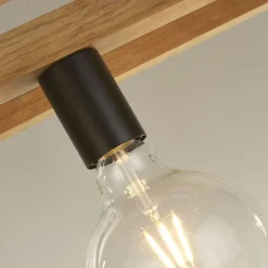 Hängelampe 4-flammig E27 Natur Schwarz Bambus Holz Metall