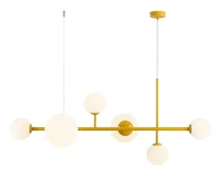 Hängelampe 6-flammig Gelb Weiß Glaskugeln Metall Modern