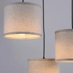 Hängelampe 3-flammig Holz Stoff B:52 cm E27 blendarm