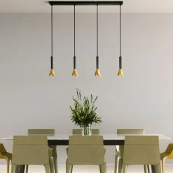 Hängelampe 4-flammig in Schwarz Gold GU10 Metall Retro