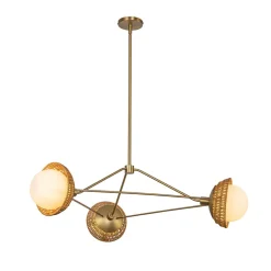 Hängelampe 3-flammig Metall Rattan Glas E14 B:101,4 cm