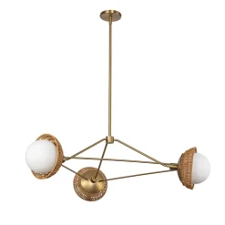 Hängelampe 3-flammig Metall Rattan Glas E14 B:101,4 cm