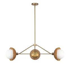 Hängelampe 3-flammig Metall Rattan Glas E14 B:101,4 cm