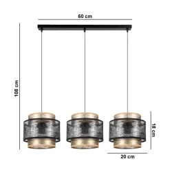 Hängelampe 3-flammig Schwarz Gold E27 Stoff blendarm
