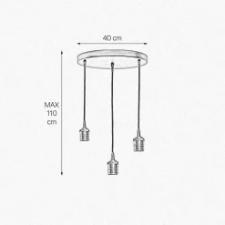 Hängelampe 3-flammig Schwarz Messing Eisen Ø 40 cm für E27