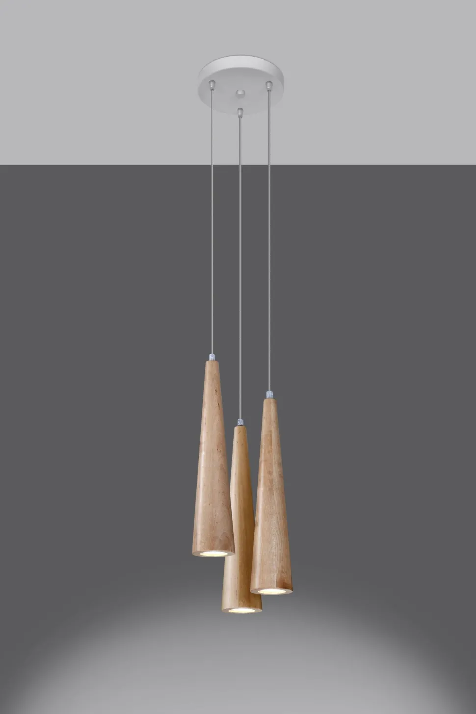 Hängelampe 3-flammig Skandinavisch Holz Schirm GU10