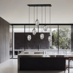 Hängelampe Glas 6-flammig E14 verstellbar Schwarz Grau