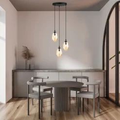 Hängelampe Glas 3-flammig in Bernstein Schwarz E14