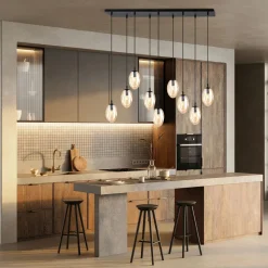 Hängelampe Glas groß 9-flammig in Bernstein Schwarz E14