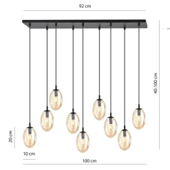 Hängelampe Glas groß 9-flammig in Bernstein Schwarz E14