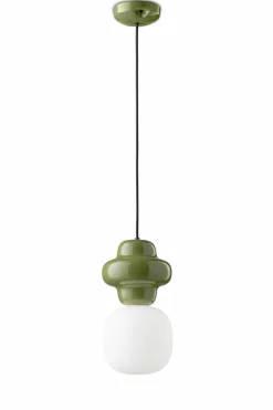 Hängelampe Glas Keramik E14 Grün Weiß Retro