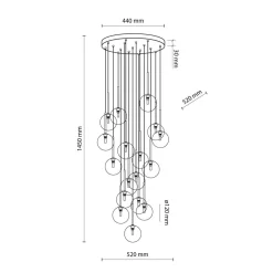 Hängelampe Glas Metall Ø 52 cm H: max. 145 cm in Schwarz Gold
