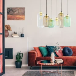 Hängelampe Glas Metall 6-flammig E27 Esszimmer