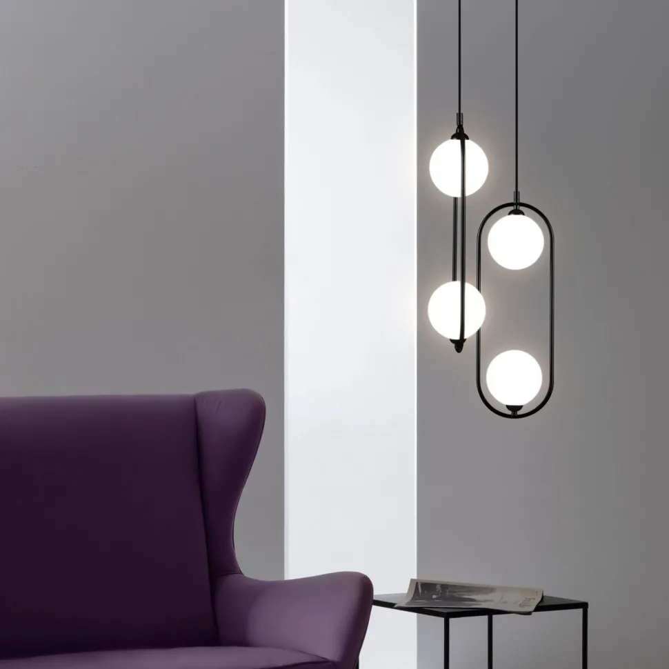 Hängelampe Glas Metall G9 H: max. 204 cm Schwarz Weiß