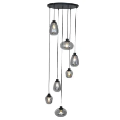 Hängelampe Glas Metall Schwarz Rauchgrau Ø50 cm rund