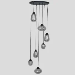 Hängelampe Glas Metall Schwarz Rauchgrau Ø50 cm rund