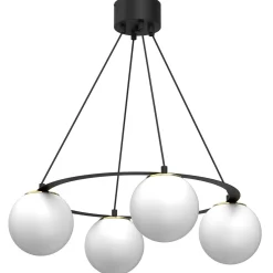 Hängelampe Glas Metall Schwarz Weiß Gold E27 blendarm