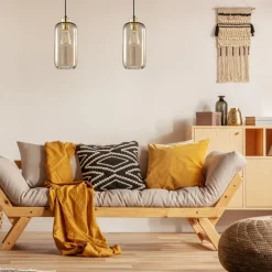 Hängelampe Glas Schirm Ø 14 cm Braun Gold E27