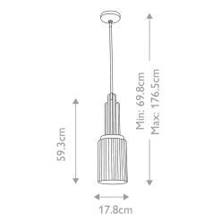 Hängelampe Glasschirm Ø 17,8 cm H: max. 176,5 cm Art Déco