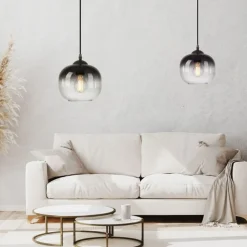 Hängelampe Glasschirm Rauchgrau Schwarz E27 Ø19 cm rund