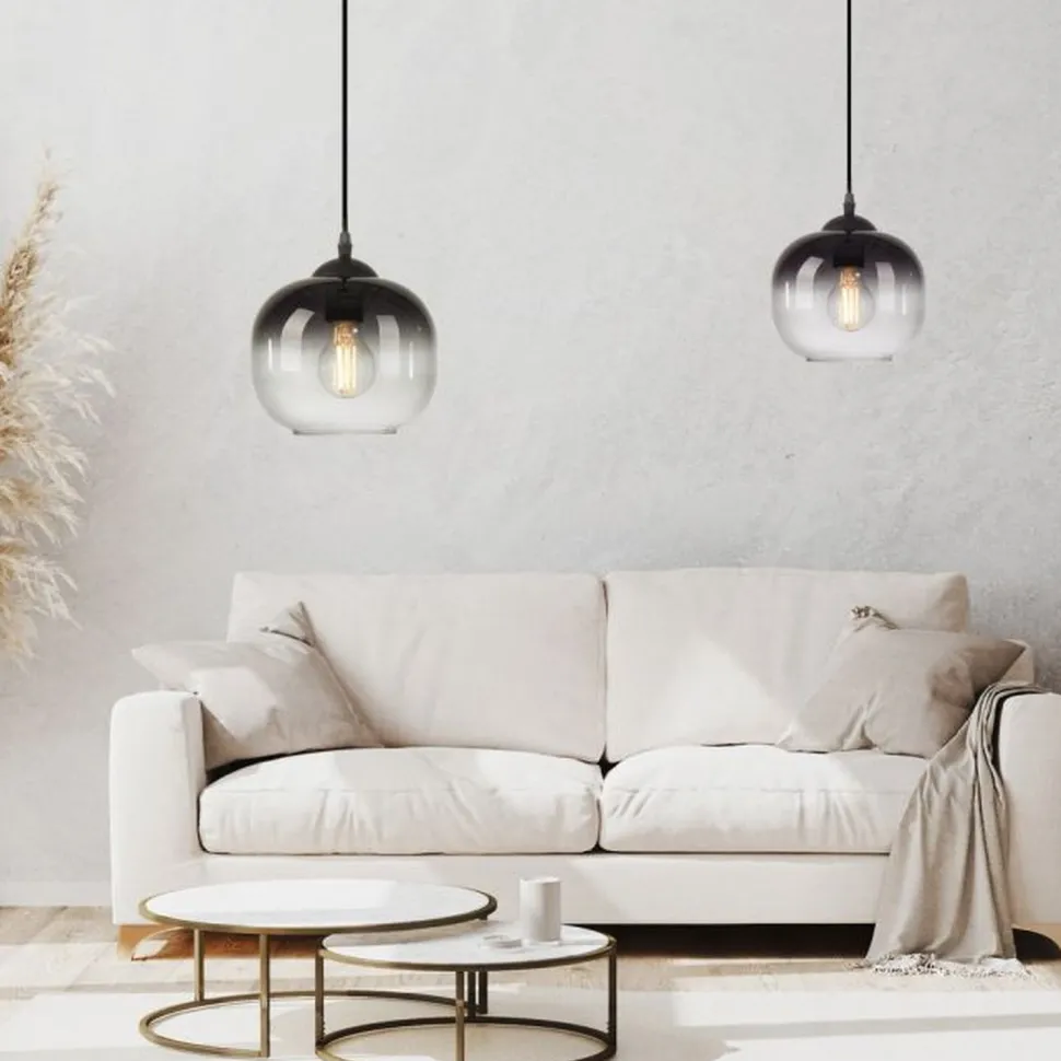 Hängelampe Glasschirm Rauchgrau Schwarz E27 Ø19 cm rund