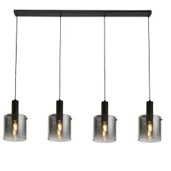 Hängelampe Grau Schwarz B: 142 cm 4-flammig E27 Glas Metall