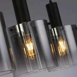 Hängelampe Grau Schwarz B: 142 cm 4-flammig E27 Glas Metall