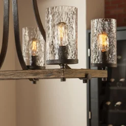 Hängelampe groß 116,8 cm lang 8x E27 Rustikal Metall Glas Holz