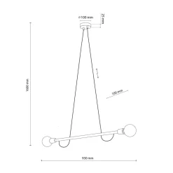 Hängelampe Holz Metall 93 cm lang H: max. 160 cm 2x E27