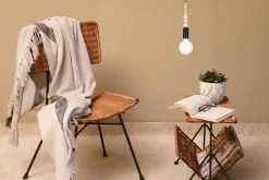 Hängelampe Holz Metall Schwarz E27 Ø10 cm rund wohnlich