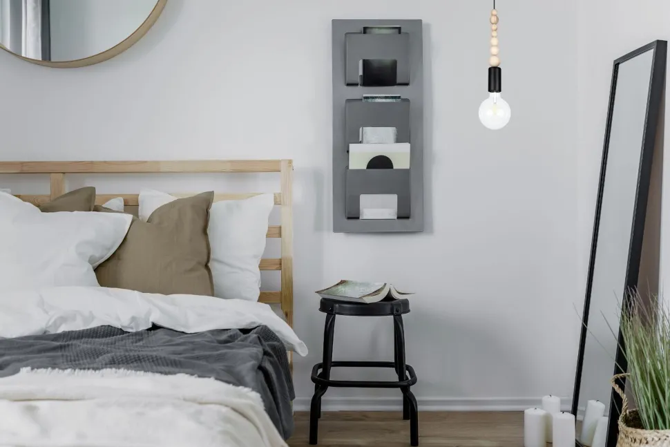 Hängelampe Holz Metall Schwarz E27 Ø10 cm rund wohnlich