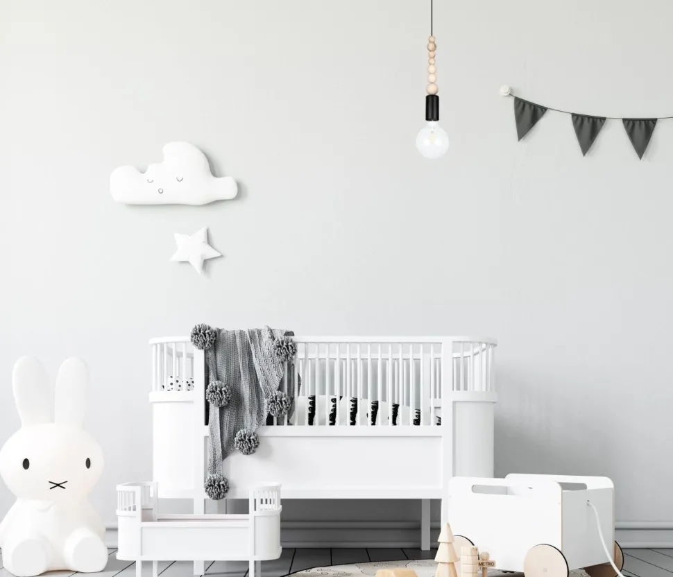 Hängelampe Holz Metall Schwarz E27 Ø10 cm rund wohnlich