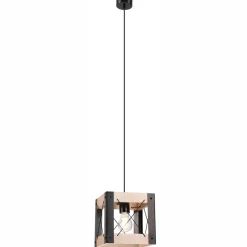 Hängelampe Holz Metall verstellbar Schwarz Natur E27 Rustikal