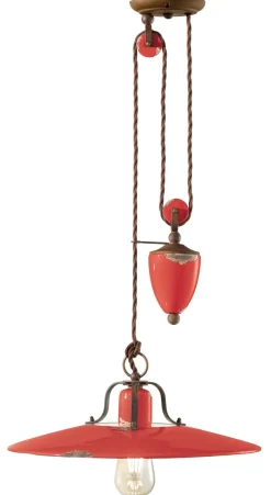 Hängelampe Keramik Metall E27 verstellbar Rot Shabby Antik
