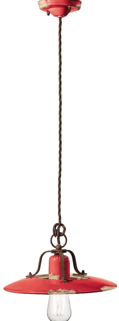 Hängelampe Keramik Metall E27 rund D: 30 cm Vintage