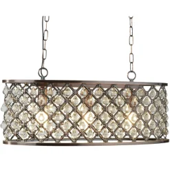 Hängelampe Kristall B: 60 cm 3x E14 in Kupfer antik