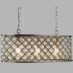 Hängelampe Kristall B: 60 cm 3x E14 in Kupfer antik