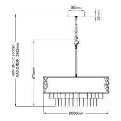 Hängelampe Kristall Edelstahl Ø 66 cm H: max. 386,2 cm rund