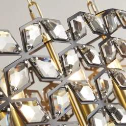 Hängelampe Kristall groß B: 100 cm 6x E14 Messing Schwarz