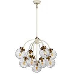 Hängelampe Kugel Schirm Glas Metall in Creme Messing